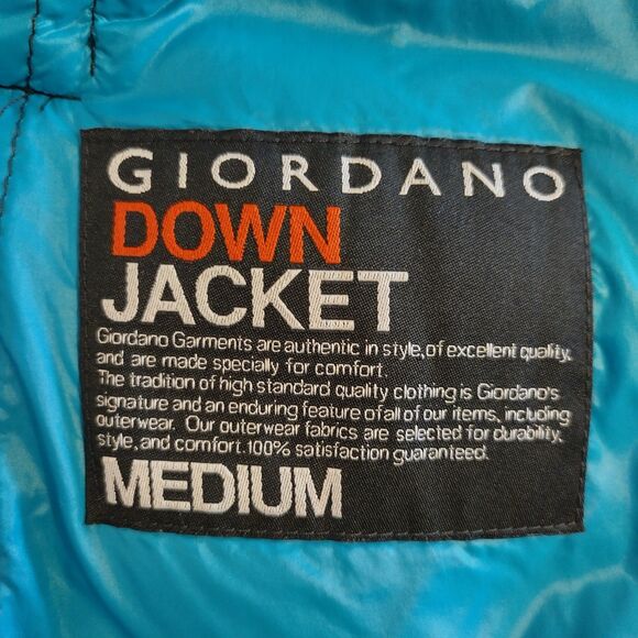 Giordano Black Down Puffer Jacket Teal Trim Women's M - Picture 5 of 5